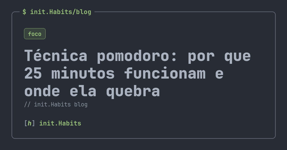 Técnica pomodoro: por que 25 minutos funcionam e onde ela quebra — init.Habits blog